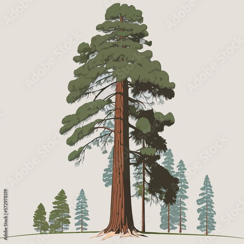 adult giant sequoia tree created with Generative AI technology photo