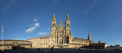 Santiago de Compostela, Spain. Views of the main facade of the Cathedral of Saint James from the Obradoiro Square