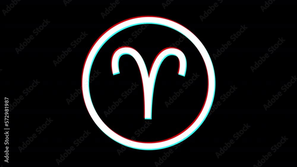 Aries zodiac sign. Glitch effect. Alpha channel