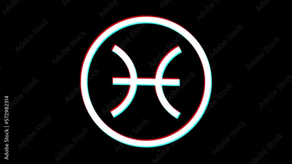 Pisces zodiac sign. Glitch effect. Alpha channel