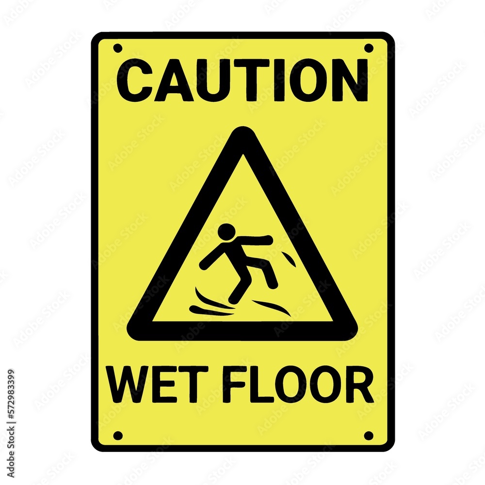 Caution wet floor warning sign created with Generative AI technology
