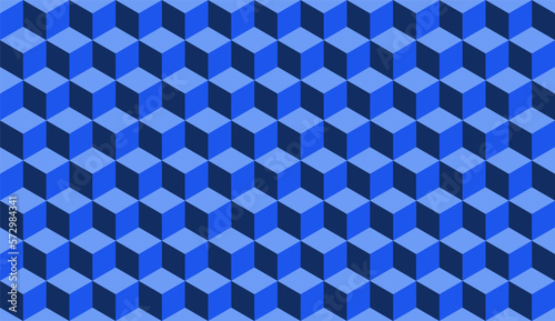Blue seamless 3d cube geometric pattern, background. Vector EPS 10
