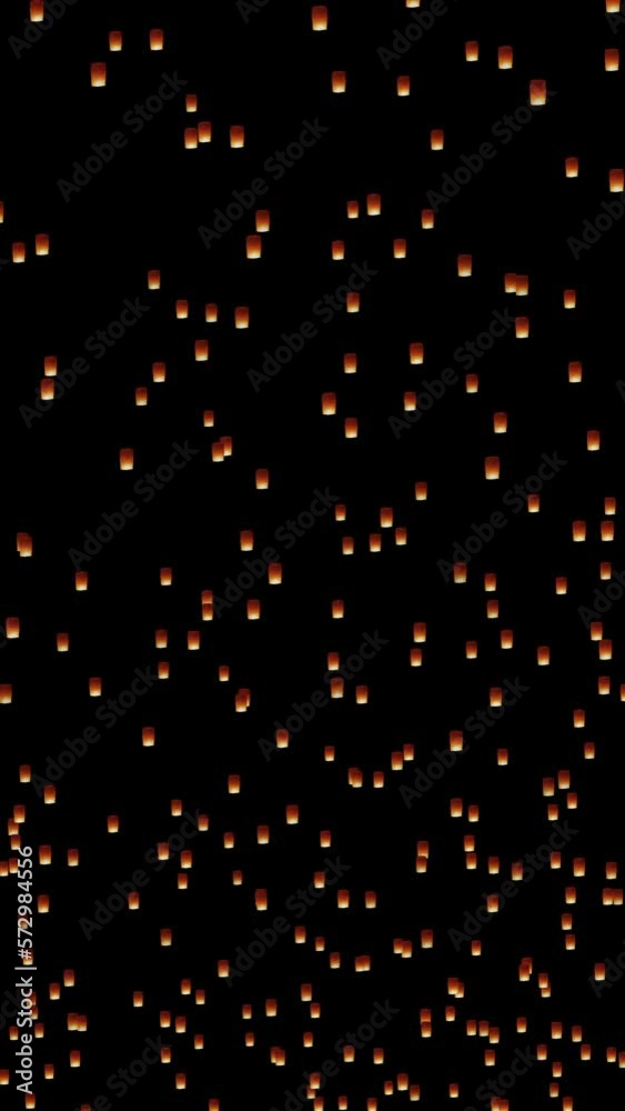 Chinese flying lanterns rising up in the night sky during holiday or festival. Computer generated animation. Seamless loopable vertical animation. Chinese flying lanterns rising up in the night sky during holiday or festival. Computer generated animation. Seamless loopable vertical animation.