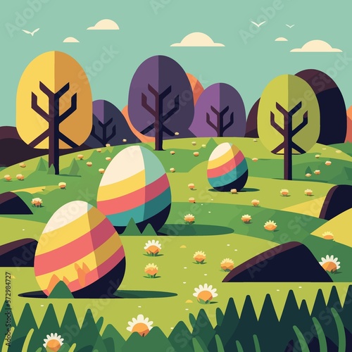 easter eggs in a grassy field created with Generative AI technology