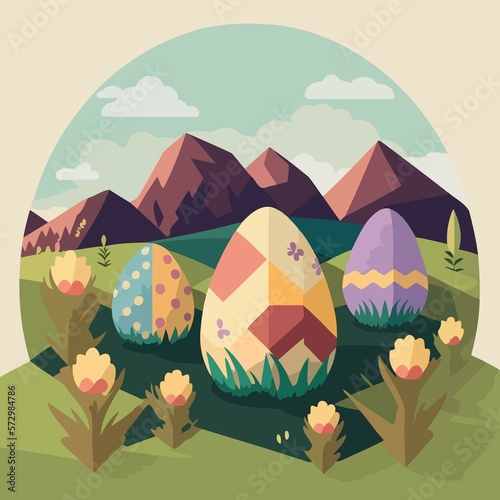 easter eggs in a grassy field created with Generative AI technology