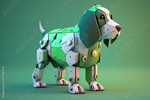 Robotic Dog with a Green Background and Copy Space (Created with Generative AI) © JJAVA