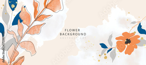 Abstract background with orange flowers and watercolor.Can be use banner, promotional materials,voucher, wallpaper,flyers, invitation, brochure, coupon discount.
