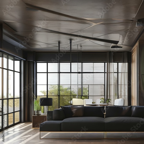 A modern and masculine home with a dark color palette and industrial design elements 2_SwinIRGenerative AI