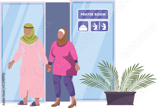 islamic ramadan and eid aladha mubarak with makkah and madinah illustration vector.