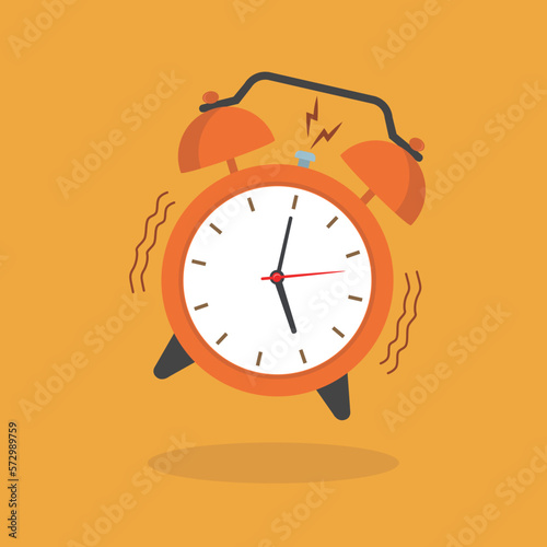 alarm clock ringing. Ringing alarm clock jumping and making loud noise. time for wakeup. vector illustration 