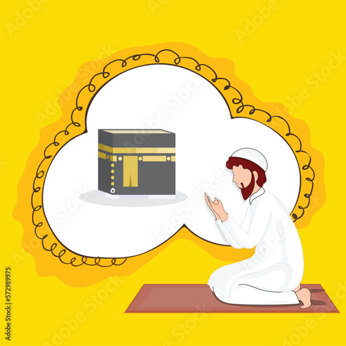 islamic ramadan and eid aladha mubarak with makkah and madinah illustration vector.