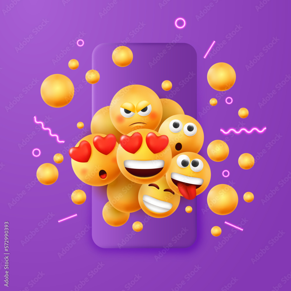 3d happy laughing emoji, smartphone happy icons. Cheerful ball faces, emoticons for phone chat, render isolated elements, online messages. Love and good mood symbols. Vector clipart collection 3d happy laughing emoji, smartphone happy icons. Cheerful ball faces, emoticons for phone chat, render isolated elements, online messages. Love and good mood symbols. Vector clipart collection