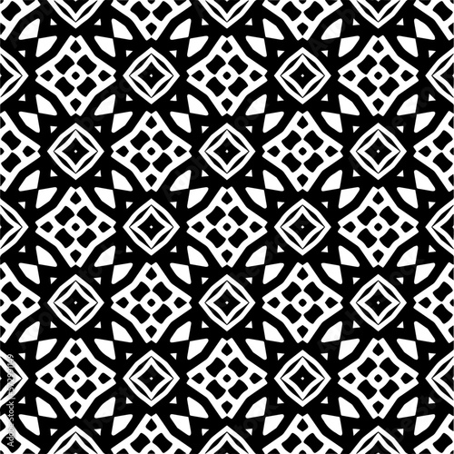 Vector geometric seamless pattern. Minimal ornamental background with abstract shapes. Black and white texture. Simple abstract ornament background. Dark repeat design for decor, fabric, cloth.