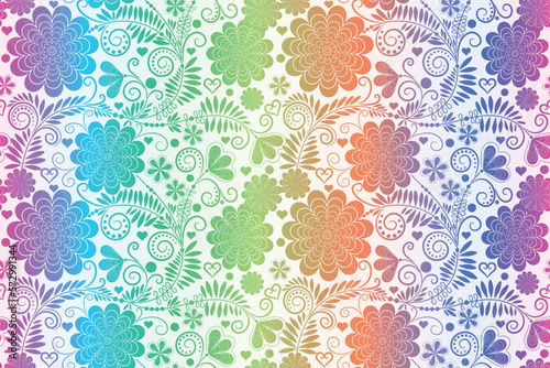 Vector colorful seamless striped gradient pattern with vintage flowers