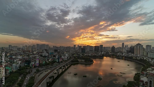 4K Timelapse Sequence of Hanoi, Vietnam - Hanoi Metro at dusk. Metro Railway