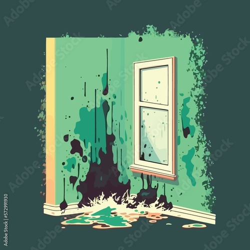 musty wall of contaminated room mold fungus created with Generative AI technology