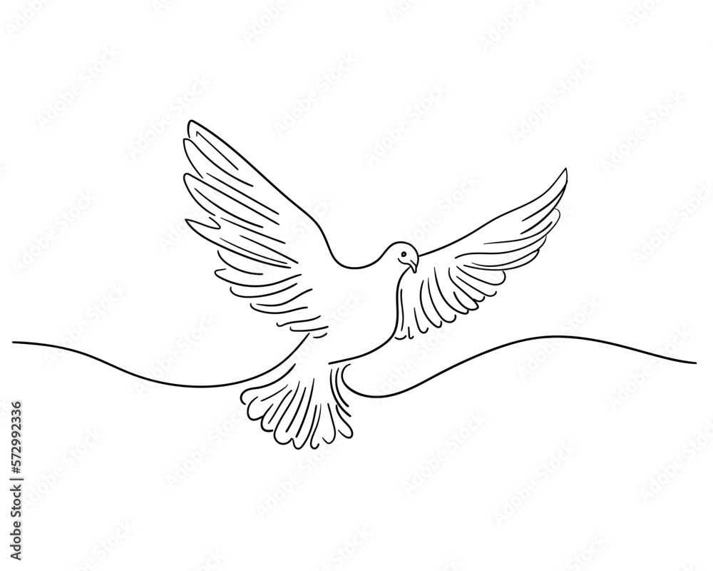 Obraz premium Pigeon line drawing on white background. Outline Vector illustration