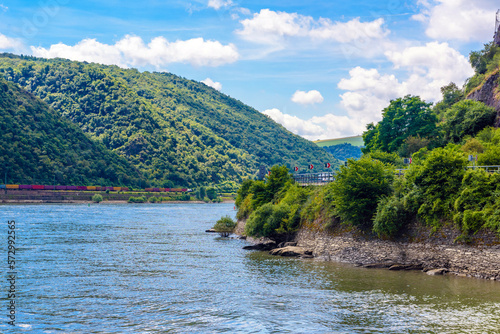 Rhein Rhine river in Loreley Lorelei, Rhein-Lahn-Kreis, Rhineland-Palatinate, Rheinland-Pfalz, Germany