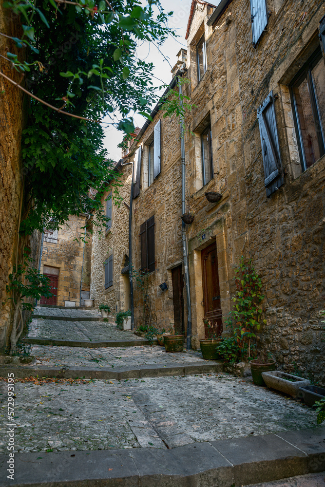 small empty france street in the village sarlat in the dordogne
