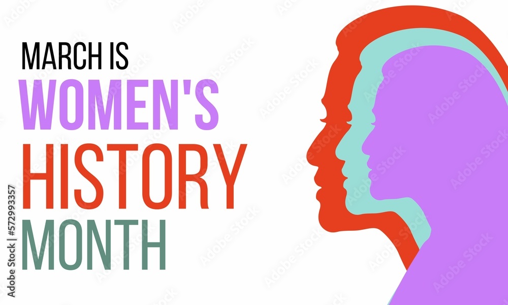 March is Women's History Month creative poster with the faces of women's
