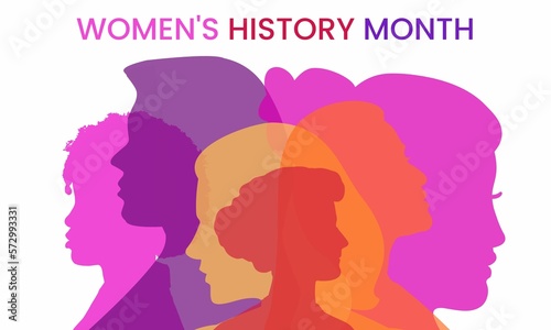 March is Women's History Month creative poster with the colorful faces of women's
