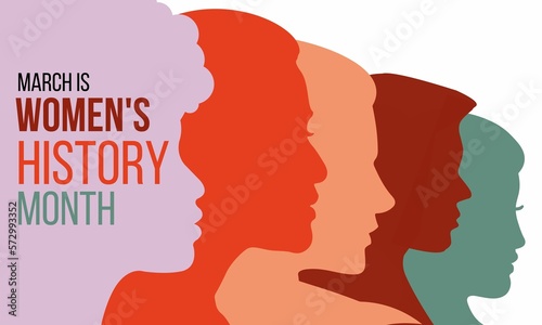 Fototapeta Naklejka Na Ścianę i Meble -  March is Women's History Month creative poster with the faces of different women's