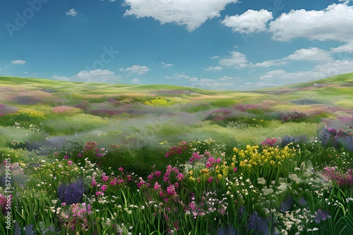 Illustration Of A Flower Meadow In Spring. Generative AI