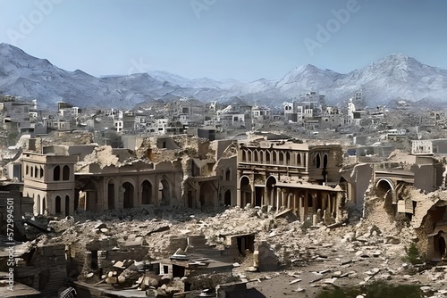 Illustration Of A View Of The Remains Of A City Due To An Earthquake In Turkey And Syria. Generative AI