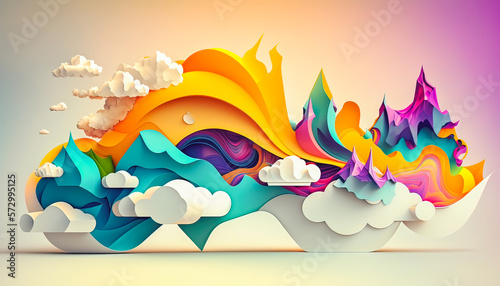 Fotografiet Abstract background with shapes, ata stream, transformation, clouds