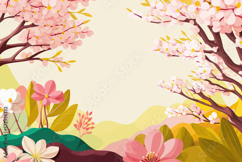 Sakura spring flowers mock-up illustration for women`s day or women`s history month with copy space vector illustration.