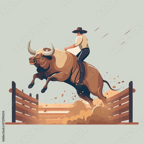 Bull Riding Cowboy created with Generative AI technology photo