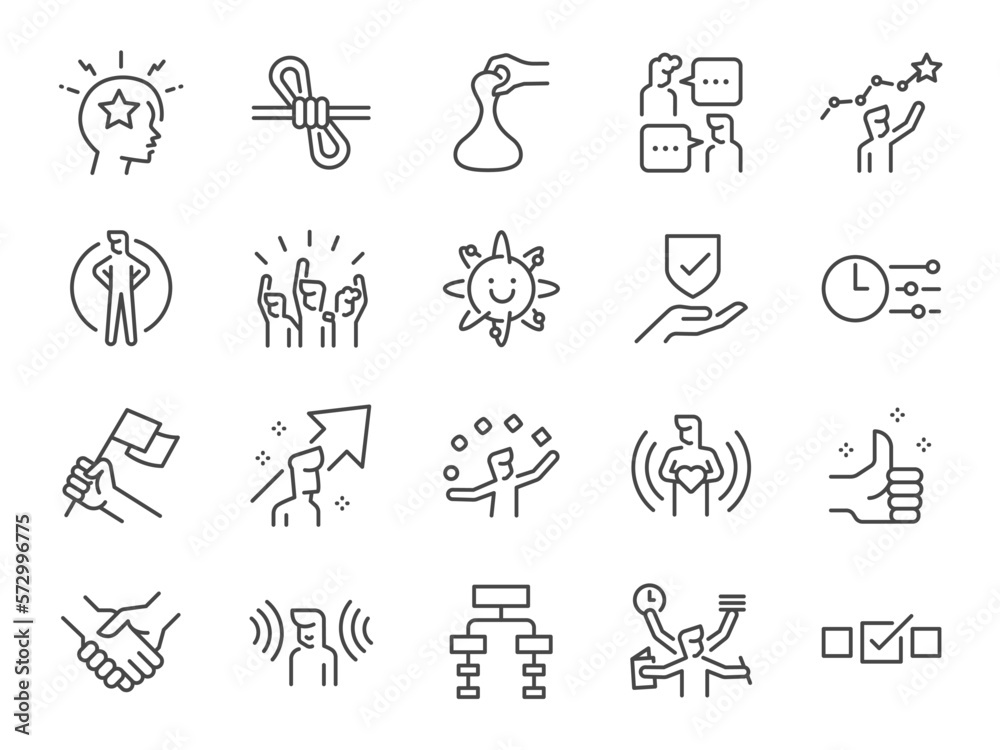 Soft skill icon set. The icons included personalities, personal skills