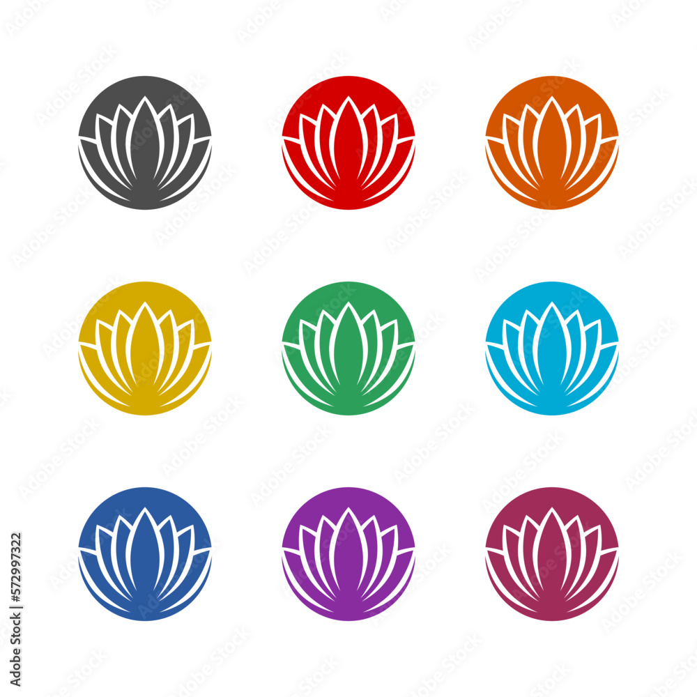 Lotus circle logo icon isolated on white background. Set icons colorful Lotus circle logo icon isolated on white background. Set icons colorful