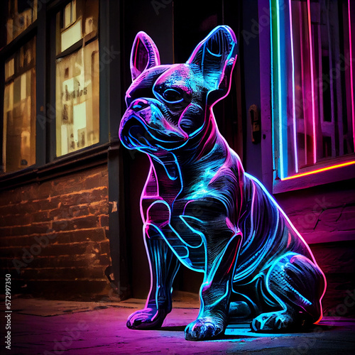 French Bulldog street art néon IA générative © Patrick bouchet