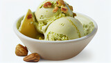 A bowl of pistachio ice cream with walnut pieces generative AI