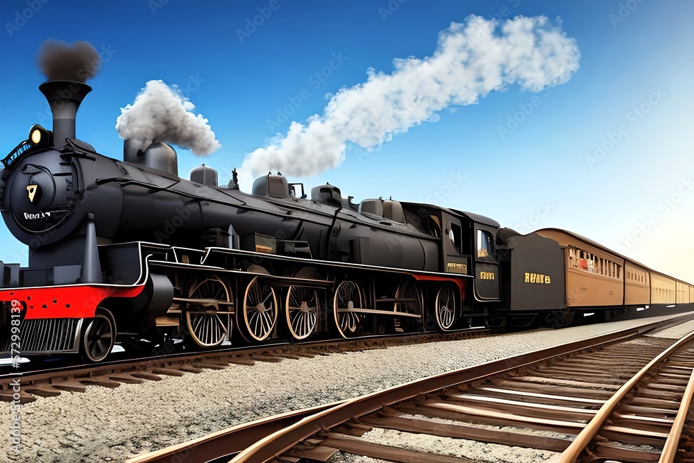 Fototapeta premium Vintage Steam Train Locomotive. In Train Station. Beautiful Vintage Theme Image. Generative AI