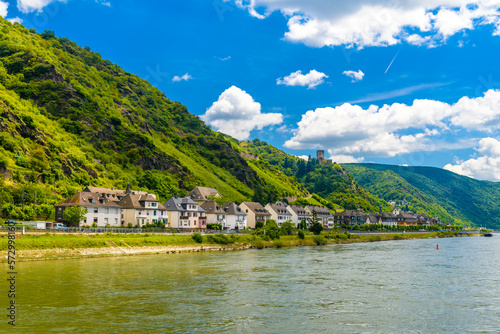Rhein Rhine river in Loreley, Kaub, Rhein-Lahn-Kreis, Rhineland-Palatinate, Rheinland-Pfalz, Germany