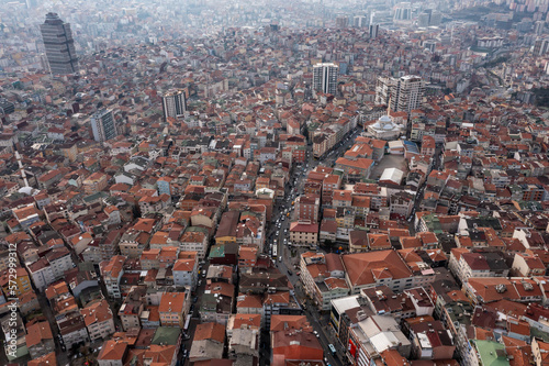 High angle aerial panoramic view of houses and business centers in Maslak region of Sariyer district, Istanbul photo