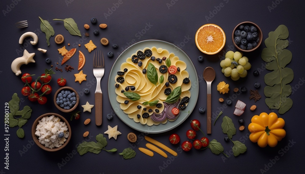 Healthy food on the table, view from the top. Generative AI
