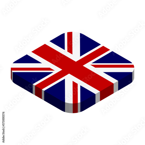 United Kingdom of Great Britain and Northern Ireland flag - 3D isometric square flag with rounded corners.