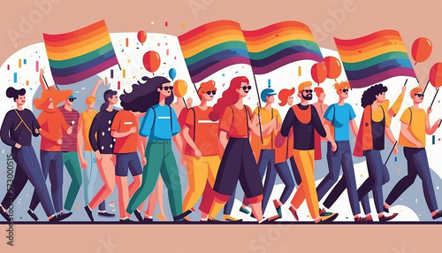 Generative AI A group of people participating in a Pride parade. LGBT community. LGBTQ.Gay