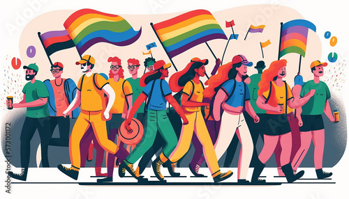 Generative AI A group of people participating in a Pride parade. LGBT community. LGBTQ.Gay