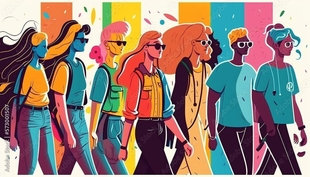 Generative AI A group of people participating in a Pride parade. LGBT community. LGBTQ.Gay