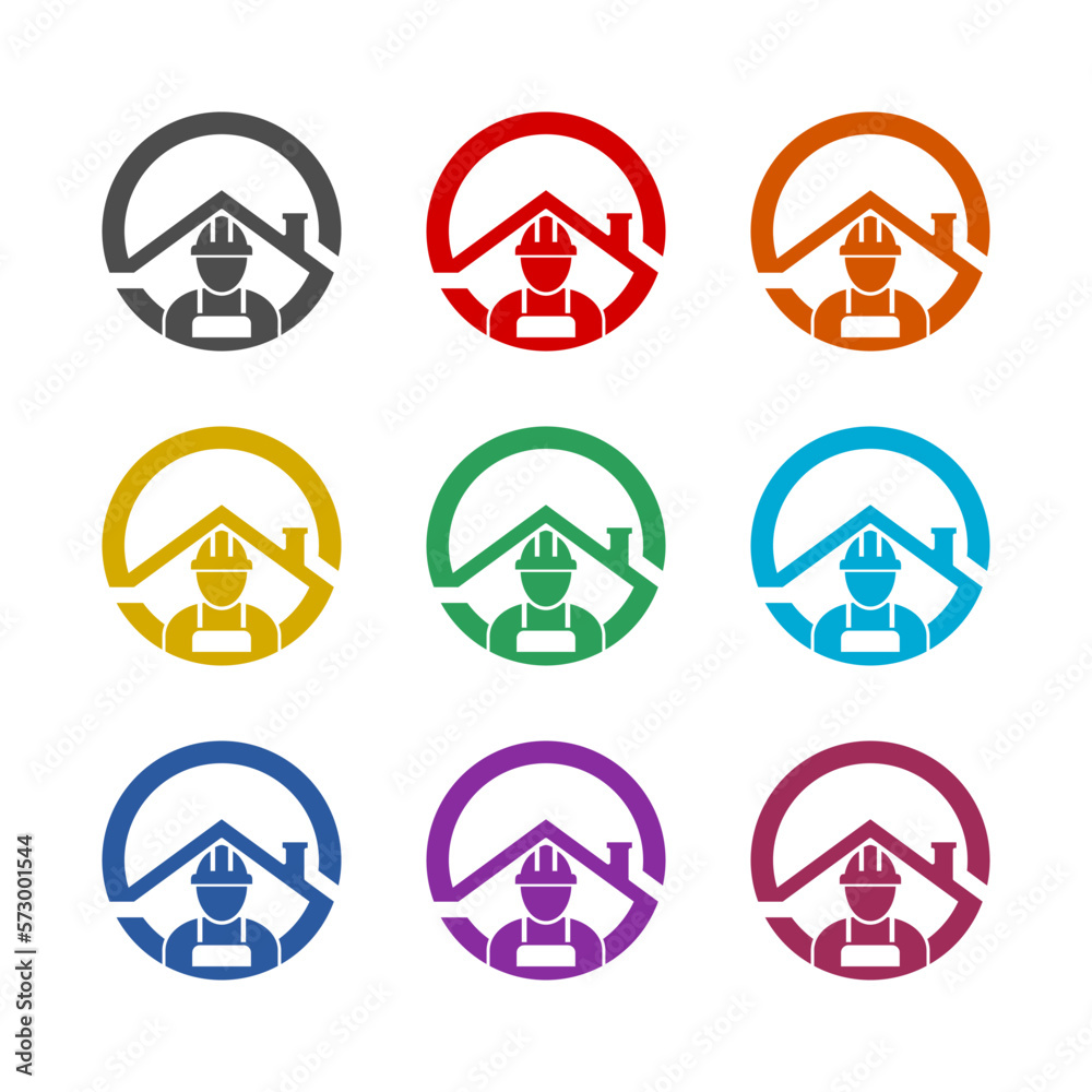 Construction logo template icon isolated on white background. Set icons colorful Construction logo template icon isolated on white background. Set icons colorful