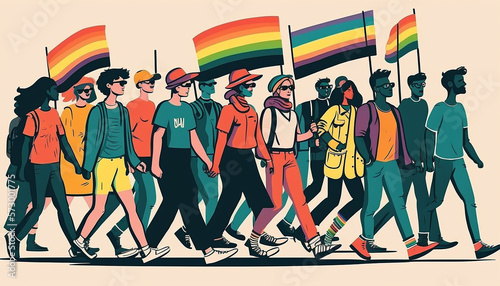 Generative AI A group of people participating in a Pride parade. LGBT community. LGBTQ.Gay