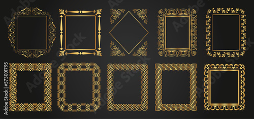 Luxury decorative photo frames. Retro ornamental frame, vintage rectangle ornaments & ornate border. Decorative wedding frames, antique museum image borders. Isolated vector icons set