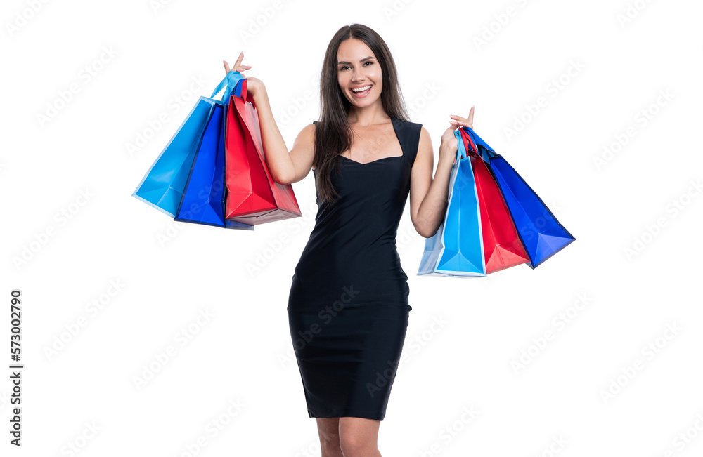 happy shopping woman isolated on white. shopping woman in studio. shopping woman