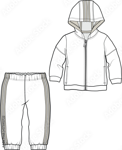 KIDS WEAR TRACK SUIT HOODIE AND JOGGER SET FASHION FLAT DESIGN VECTOR