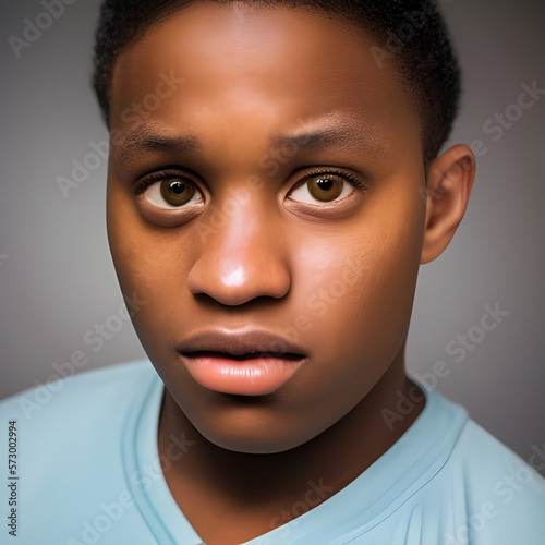 AI generative illustration of apprehensive Africa-American teenage boy.