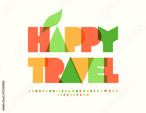 Vector artistic Banner Happy Travel. Modern creative Font. Watercolor Alphabet Letters and Numbers
